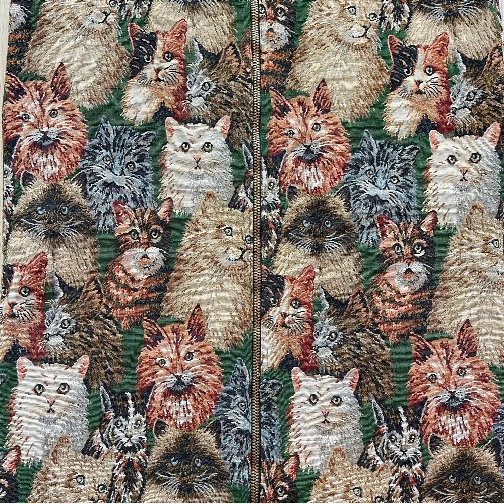 Vintage 90s Kitty Cat Tapestry Jacquard Garment Storage Travel Carrier Bag